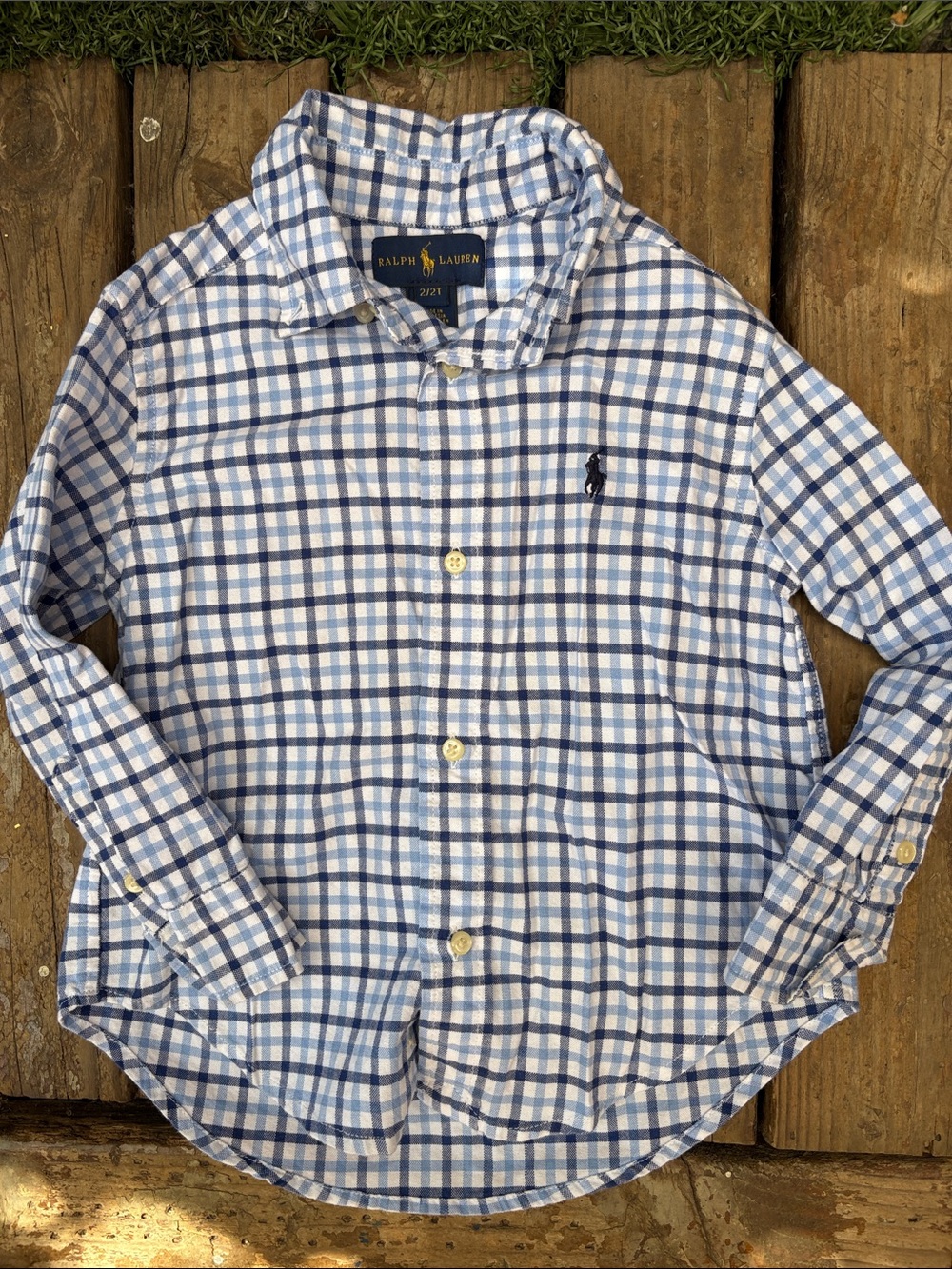 Ralph Lauren Blue & White Check Cotton Button-Down Shirt